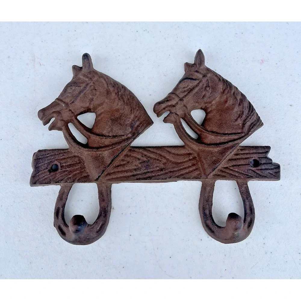 Vintage Cast Iron Coat Hook Pegs Horse Country Western Wall Hang Equestrian